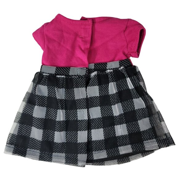 Dollie & Me Doll Dress Black Check Pink Top Bow Flower Rhinestone Set of Two - Picture 4 of 7